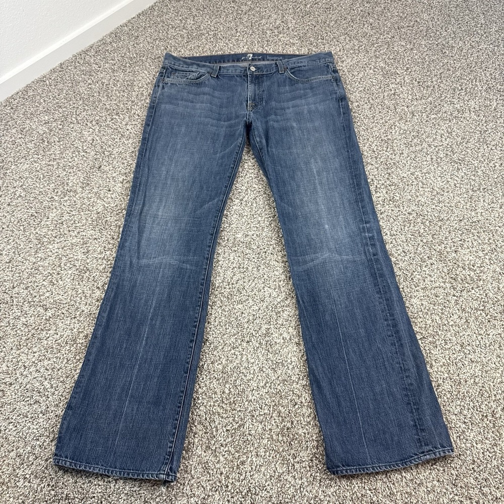 7 For All Mankind Bootcut Jeans Mens 38x35 Blue Whiskered USA Denim Y2K Western